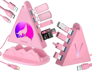 Pink Wolf 8-in-1 USB-C Hub with Base-Stand, 4K HDMI, PD 100W, 5Gbps USB-C, 3 USB-A Ports, SD/TF Card Slots + Pink FlyingV 4-Port USB-A 3.0 Hub for PC, iMac, MacBook, Mac mini Pink Wolf 8-in-1 USB-C Hub with Base-Stand, 4K HDMI, PD 100W, 5Gbps USB-C, 3 USB-A Ports, SD/TF Card Slots + Pink FlyingV 4-Port USB-A 3.0 Hub for PC, iMac, MacBook, Mac mini