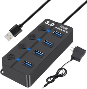 USB 3 Hub 4 7 Port Multiple Expander Multi Splitter with Switch Power Adapter for PC Computer Accessories(4 Ports USB 3.0 US) USB 3 Hub 4 7 Port Multiple Expander Multi Splitter with Switch Power Adapter for PC Computer Accessories(4 Ports USB 3.0 US)