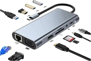 USB C Docking Stations 11-in-1 HUB TY>pe to 4K HDMI Adapter 3 Splitter with PD/RJ45/3.5mm/TF/SD for(11-in-1 with Box) USB C Docking Stations 11-in-1 HUB TY>pe to 4K HDMI Adapter 3 Splitter with PD/RJ45/3.5mm/TF/SD for(11-in-1 with Box)
