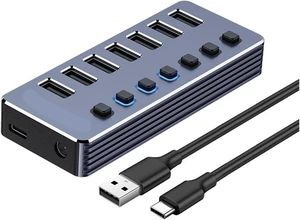 USB3.0 Hub Aluminum 10 Ports Splitter Off/ON Switch Power Adapter USB Extender for Mobile Tablets(7 in 1) USB3.0 Hub Aluminum 10 Ports Splitter Off/ON Switch Power Adapter USB Extender for Mobile Tablets(7 in 1)