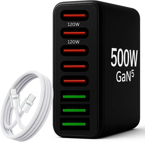 RediTech Go 500W GaN Fast Charger 8-Port USB Charging Hub (5 USB-C + 3 USB-A) for Laptops, Tablets & Phones Includes Free 240W Cable RediTech Go 500W GaN Fast Charger 8-Port USB Charging Hub (5 USB-C + 3 USB-A) for Laptops, Tablets & Phones Includes Free 240W Cable