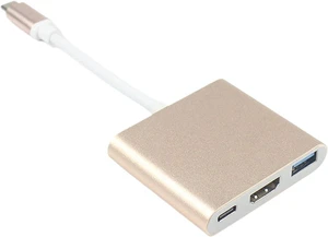 Type-C to HDMI-Compatible HUB USB C to HD Splitter USB 3 in 1 4K HDMI-Compatible USB 3.0 PD Fast Charging Adapter Support TV PC(Gold) Type-C to HDMI-Compatible HUB USB C to HD Splitter USB 3 in 1 4K HDMI-Compatible USB 3.0 PD Fast Charging Adapter Support TV PC(Gold)