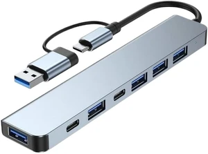 KUNSR 7 in 1 USB Hub 3.0 Multiport Dock Station Type C Splitter 5GBps High-Speed Data Transfer USB-A Data Ports KUNSR 7 in 1 USB Hub 3.0 Multiport Dock Station Type C Splitter 5GBps High-Speed Data Transfer USB-A Data Ports