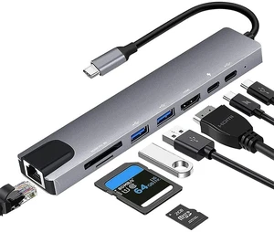 C Hub Type C 3.1 to 4K Adapter with RJ45 Ethernet SD/TF Card Reader PD Thunderbolt 3 for Air(8 in 1) C Hub Type C 3.1 to 4K Adapter with RJ45 Ethernet SD/TF Card Reader PD Thunderbolt 3 for Air(8 in 1)