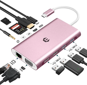 USB C Hub, 11 in 1 USB C Adapter with VGA, 3.5 mm Audio, 4 USB A, USB C Docking Station for MacBook Pro, Surface Pro and Type C Devices USB C Hub, 11 in 1 USB C Adapter with VGA, 3.5 mm Audio, 4 USB A, USB C Docking Station for MacBook Pro, Surface Pro and Type C Devices