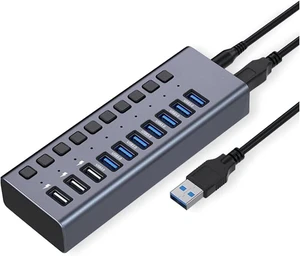 KouRy USB hub 3.0,10-Port USB Hub (7 USB 3.0 Port + 3 Charging Port), USB Splitter with Individual On/Off Switches and LED Light, for Laptop and PC Computer KouRy USB hub 3.0,10-Port USB Hub (7 USB 3.0 Port + 3 Charging Port), USB Splitter with Individual On/Off Switches and LED Light, for Laptop and PC Computer