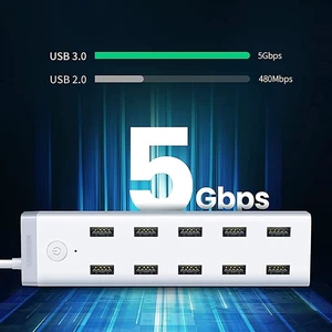 KouRy USB 3.0 Hub,USB Splitter,10 Port USB HUB Splitter 12V / 4A Powered for Laptop, USB Flash Drives, Mobile HDD and More (White) KouRy USB 3.0 Hub,USB Splitter,10 Port USB HUB Splitter 12V / 4A Powered for Laptop, USB Flash Drives, Mobile HDD and More (White)