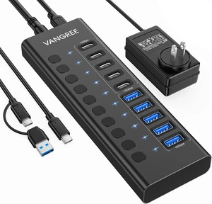 VANGREE Powered USB Hub,10 Ports 10Gbps USB C Hub, 5*USB-A 3.2+5*USB-C 3.2 VANGREE Powered USB Hub,10 Ports 10Gbps USB C Hub, 5*USB-A 3.2+5*USB-C 3.2