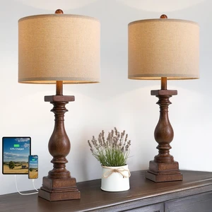 BOBOMOMO 27" Farmhouse Living Room Lamps with USB-A +C Ports, Vintage Rustic Bedside Night Stand Lamps Set of 2, Linen Shade, Retro Side Table Lamps for Living Room, Bedroom (Blubs not Included) BOBOMOMO 27" Farmhouse Living Room Lamps with USB-A +C Ports, Vintage Rustic Bedside Night Stand Lamps Set of 2, Linen Shade, Retro Side Table Lamps for Living Room, Bedroom (Blubs not Included)