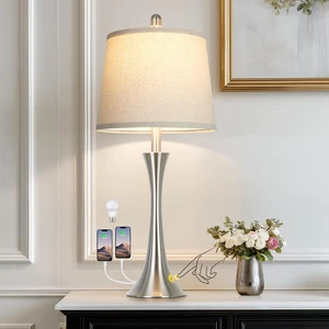 Rinweey 27.5" Silver Table Lamps, Touch Bedside Lamps with USB C+A Ports, 3 Way Dimmable Nightstand Lamps for Bedroom, Living Room, Office, Silver Lamp with Beige Lampshade, Bulbs Included (1 Pack) Rinweey 27.5" Silver Table Lamps, Touch Bedside Lamps with USB C+A Ports, 3 Way Dimmable Nightstand Lamps for Bedroom, Living Room, Office, Silver Lamp with Beige Lampshade, Bulbs Included (1 Pack)