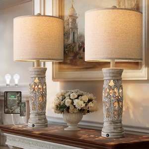 27.25Farmhouse Table Lamps Set of 2 with Night Light, Rustic Bedside Lamp 27.25Farmhouse Table Lamps Set of 2 with Night Light, Rustic Bedside Lamp