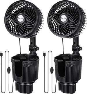 DaisyInner 2 Pcs USB Car Fan with Cup Holder 2 in 1 6 Inch Portable Vehicle Cooling Fan Expander 2 Speeds 360 Degree Rotation Adjustable Base Cup Holder for Suv Rv Truck Sedan Boat Supplies DaisyInner 2 Pcs USB Car Fan with Cup Holder 2 in 1 6 Inch Portable Vehicle Cooling Fan Expander 2 Speeds 360 Degree Rotation Adjustable Base Cup Holder for Suv Rv Truck Sedan Boat Supplies