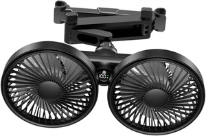 Car Double Head Fan USB Auto Cooling Adjustable Angle Multifunctional Portable Accessories Suitable for Rear seat Passengers, Black Car Double Head Fan USB Auto Cooling Adjustable Angle Multifunctional Portable Accessories Suitable for Rear seat Passengers, Black