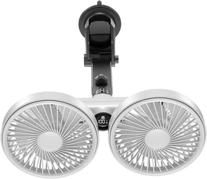 Car Double Head Fan Portable Cooling Device auto Fan with Head USB Powered with Angle Adjustment for Versatile mounting, White Car Double Head Fan Portable Cooling Device auto Fan with Head USB Powered with Angle Adjustment for Versatile mounting, White