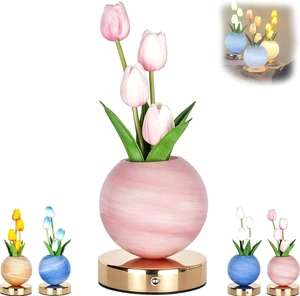 Radiant Romantic Tulip Light, USB Charging, Wireless Touch Control, Three-Color Adjustable Brightness LED Tulip-Shaped Night Light, Gifts for Girl Women Mom (Pink Tulips + Pink Pot) Radiant Romantic Tulip Light, USB Charging, Wireless Touch Control, Three-Color Adjustable Brightness LED Tulip-Shaped Night Light, Gifts for Girl Women Mom (Pink Tulips + Pink Pot)