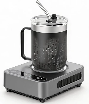Smart Beverage Cooler Heating Coaster with Custom Aluminum Tumbler, Desktop Electric Cup Cooler Warmer with AI Temp Control & 18H Timer, Quick Cooling Plate for Desk Office Home Smart Beverage Cooler Heating Coaster with Custom Aluminum Tumbler, Desktop Electric Cup Cooler Warmer with AI Temp Control & 18H Timer, Quick Cooling Plate for Desk Office Home