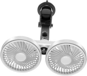 Car Double Head Fan Equipped with Heads USB Power Source Auto Cooling System Suction Three Speed Adjustable Suitable for, White Car Double Head Fan Equipped with Heads USB Power Source Auto Cooling System Suction Three Speed Adjustable Suitable for, White