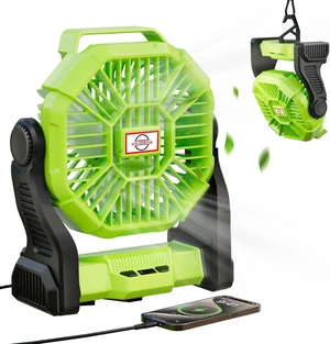 Rechargeable Battery Operated Fan with 3 Level Bright LED Light, Orange, Camping Light, 5V-2A Input, 1W-6W Output (Green) Rechargeable Battery Operated Fan with 3 Level Bright LED Light, Orange, Camping Light, 5V-2A Input, 1W-6W Output (Green)