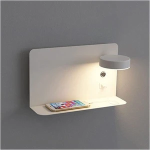 Modern White Aluminum Wall Lamp with USB Port, Switch, and Shelf - 7W Rotating Reading Light for Bedroom, Living Room, Study, Office, Hotel - 3000K Warm White Modern White Aluminum Wall Lamp with USB Port, Switch, and Shelf - 7W Rotating Reading Light for Bedroom, Living Room, Study, Office, Hotel - 3000K Warm White