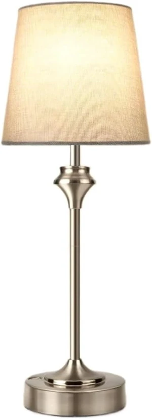Practical Touch Portable Cordless Table Lamp Battery Powered, 3-Way Dimmable, Beige Shade with Silver Base for Living Room & Office Practical Touch Portable Cordless Table Lamp Battery Powered, 3-Way Dimmable, Beige Shade with Silver Base for Living Room & Office