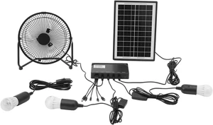 Solar Lighting & Fan Kit, Solar Powered Fan with 3 Bulbs, Lighting & Fans Dc System Kit for Home Lighting Outdoor Camping Garden, with USB Charger System Solar Lighting & Fan Kit, Solar Powered Fan with 3 Bulbs, Lighting & Fans Dc System Kit for Home Lighting Outdoor Camping Garden, with USB Charger System