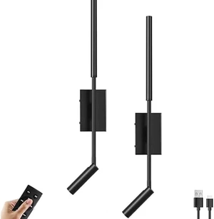 Rechargeable Rotatable Wall Lamp with Remote Control - 2 Flame Dimmable 4W+5W Cordless USB Reading Light, Warm White Adjustable Battery Bedside Lamps - Set of 2 Rechargeable Rotatable Wall Lamp with Remote Control - 2 Flame Dimmable 4W+5W Cordless USB Reading Light, Warm White Adjustable Battery Bedside Lamps - Set of 2