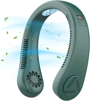 Portable Cooling Neckband Fan, USB Bladeless Hanging Neck Fan with Cooling Chip and 3 Speeds, Mini Air Cooler Hands Free for Sport Hiking Running, LED Intelligent Display Green Upgrade Portable Cooling Neckband Fan, USB Bladeless Hanging Neck Fan with Cooling Chip and 3 Speeds, Mini Air Cooler Hands Free for Sport Hiking Running, LED Intelligent Display Green Upgrade