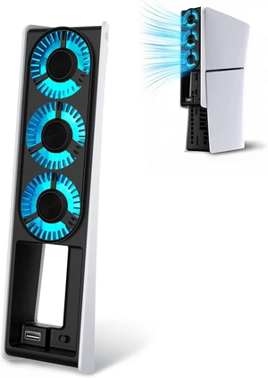 Akuma Cyber W02 Backlit Fan Compatible with PS5 Slim with 3 Fans and One External USB 3.0 Port - White Akuma Cyber W02 Backlit Fan Compatible with PS5 Slim with 3 Fans and One External USB 3.0 Port - White