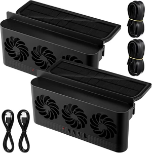 Tujoe 2 Pack Solar Car Window Fan, Solar & Battery & USB 3 Fans, Black Tujoe 2 Pack Solar Car Window Fan, Solar & Battery & USB 3 Fans, Black