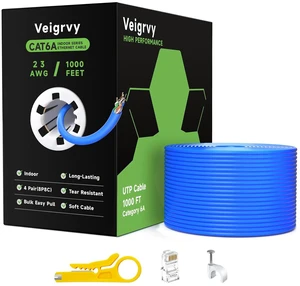 Cat 6a Ethernet Cable 1000 ft Bulk, 23AWG 550MHz Solid CCA UTP Cat 6a Cable with 60 Rj45 Connector, High-Speed Internet Cable Gaming Network LAN Cable for Cameras, Computers - Blue Cat 6a Ethernet Cable 1000 ft Bulk, 23AWG 550MHz Solid CCA UTP Cat 6a Cable with 60 Rj45 Connector, High-Speed Internet Cable Gaming Network LAN Cable for Cameras, Computers - Blue