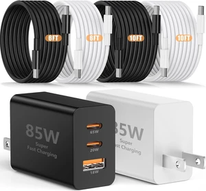 85W C Wall Charger Block for iPhone 17/16/15 Pro Max, 3port 100W USB C Fast Wall Charger Adapter Plug and 4Pack 6/6/10/10FT Long USBC Quick Charge Cable Cord for iPhone/ipad/MacBook Pro/Air 85W C Wall Charger Block for iPhone 17/16/15 Pro Max, 3port 100W USB C Fast Wall Charger Adapter Plug and 4Pack 6/6/10/10FT Long USBC Quick Charge Cable Cord for iPhone/ipad/MacBook Pro/Air