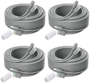 Cat5/Cat6 Ethernet Cable 100 FT with Power, Siamese Long Ethernet Poe Cable with 12V DC Gigabit LAN Network Wire lan cable 100ft for CCTV NVR IP Security Camera System, Indoor Outdoor, Gray (4 Pack) Cat5/Cat6 Ethernet Cable 100 FT with Power, Siamese Long Ethernet Poe Cable with 12V DC Gigabit LAN Network Wire lan cable 100ft for CCTV NVR IP Security Camera System, Indoor Outdoor, Gray (4 Pack)
