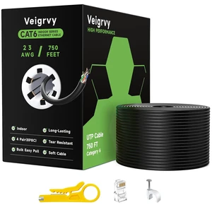 Cat 6 Ethernet Cable 750 ft Bulk, 23AWG 550MHz Solid CCA UTP Cat 6 Cable with 60 Rj45 Connector, High-Speed Internet Cable Gaming Network LAN Ethernet Cord for Cameras, Computers - Black Cat 6 Ethernet Cable 750 ft Bulk, 23AWG 550MHz Solid CCA UTP Cat 6 Cable with 60 Rj45 Connector, High-Speed Internet Cable Gaming Network LAN Ethernet Cord for Cameras, Computers - Black