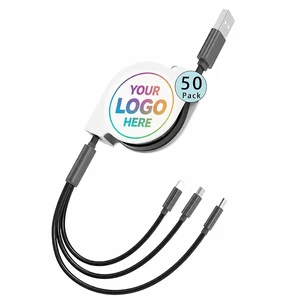 Custom 3-in-1 retractable charging cable with full-color logo printing Custom 3-in-1 retractable charging cable with full-color logo printing