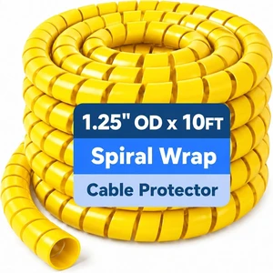 Spiral Wrap Hose Protector 1.25" OD x 10 FT, Heavy Duty Hydraulic Hose Wrap, Yellow Flexible HDPE Cable Protector Sleeve for Hydraulic Hoses, Wire Harnesses & Automotive Cables Spiral Wrap Hose Protector 1.25" OD x 10 FT, Heavy Duty Hydraulic Hose Wrap, Yellow Flexible HDPE Cable Protector Sleeve for Hydraulic Hoses, Wire Harnesses & Automotive Cables