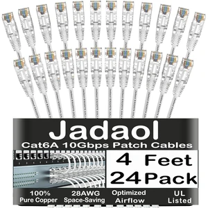 Jadaol [UL Listed Cat6A Patch Cables 4FT (24Pack) 10Gbps 550MHz White Jadaol [UL Listed Cat6A Patch Cables 4FT (24Pack) 10Gbps 550MHz White