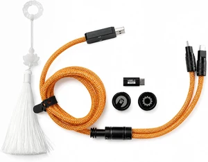Angry miao Split Dual 8K Gaming Cable AM Edition 1.4m (4.6ft), High-Speed Dual Connection, Low Latency, Compatible with USB Type-C Devices, Durable Mesh Silver-Plated Wire - Starburst Orange Angry miao Split Dual 8K Gaming Cable AM Edition 1.4m (4.6ft), High-Speed Dual Connection, Low Latency, Compatible with USB Type-C Devices, Durable Mesh Silver-Plated Wire - Starburst Orange