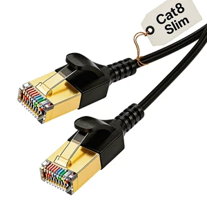 Elfcam - 50m/164ft Slim Cat 8 Ethernet Cable, LAN WAN Cable, Cat8 SFTP 32AWG, 2000Mhz 40Gbps with RJ45 Connectors, Black Round (50M) Elfcam - 50m/164ft Slim Cat 8 Ethernet Cable, LAN WAN Cable, Cat8 SFTP 32AWG, 2000Mhz 40Gbps with RJ45 Connectors, Black Round (50M)