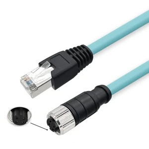 M12 4 Pin D Code Female to RJ45 Plug High Flex Cat7 Industrial Ethernet PVC Cable 1M M12 4 Pin D Code Female to RJ45 Plug High Flex Cat7 Industrial Ethernet PVC Cable 1M
