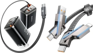 SHEZI 67W GaN USB C Charger (Black) with 5FT 60W 4 in 1 Flat Nylon Braided Charging Cable (Grey) SHEZI 67W GaN USB C Charger (Black) with 5FT 60W 4 in 1 Flat Nylon Braided Charging Cable (Grey)