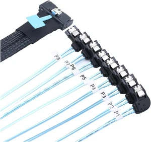 1.0M MCIO 74P 8X 8I S*A*S SFF-8654 8i PCI-E Ultraport Slimline 5.0 to 8X SATA 7P Left Angle Female Cable 1.0M MCIO 74P 8X 8I S*A*S SFF-8654 8i PCI-E Ultraport Slimline 5.0 to 8X SATA 7P Left Angle Female Cable