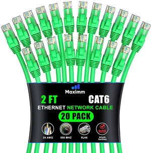 Maximm Cat 6 Ethernet Cable 2 ft (20-Pack) - High-Speed LAN Cable, Internet Cable, Patch Cable, and Network Cable - UTP, 10Gbps, 550MHz Ethernet Cord - Green Maximm Cat 6 Ethernet Cable 2 ft (20-Pack) - High-Speed LAN Cable, Internet Cable, Patch Cable, and Network Cable - UTP, 10Gbps, 550MHz Ethernet Cord - Green