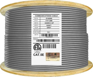 Infinity Cable CAT5e Shielded CMR Riser 350MHz, F/UTP, 24AWG, Solid, 100% Bare Copper, 1000 Feet, UL Certified, Bulk Ethernet Cable Reel, Gray Infinity Cable CAT5e Shielded CMR Riser 350MHz, F/UTP, 24AWG, Solid, 100% Bare Copper, 1000 Feet, UL Certified, Bulk Ethernet Cable Reel, Gray