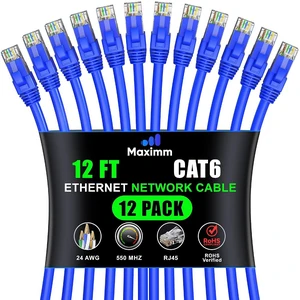 Maximm Cat 6 Ethernet Cable 12 ft (12-Pack) - High-Speed LAN Cable, Internet Cable, Patch Cable, and Network Cable - UTP, 10Gbps, 550MHz Ethernet Cord - Blue Maximm Cat 6 Ethernet Cable 12 ft (12-Pack) - High-Speed LAN Cable, Internet Cable, Patch Cable, and Network Cable - UTP, 10Gbps, 550MHz Ethernet Cord - Blue