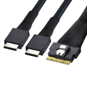 Cablecc PCI-E Ultraport Slimline SAS Slim 4.0 SFF-8654 8i 74pin to Dual Oculink SFF-8611 Cable 50cm PCI-Express Cablecc PCI-E Ultraport Slimline SAS Slim 4.0 SFF-8654 8i 74pin to Dual Oculink SFF-8611 Cable 50cm PCI-Express
