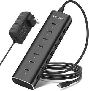 RSHTECH 7-Port Powered USB C 3.2 Hub 10Gbps with 7X USB-C Data Ports, Individual Switches, Detachable 3.3ft Cable, 36W Power Adapter, Aluminum USB Extender for Laptop PC, RSH-H7C RSHTECH 7-Port Powered USB C 3.2 Hub 10Gbps with 7X USB-C Data Ports, Individual Switches, Detachable 3.3ft Cable, 36W Power Adapter, Aluminum USB Extender for Laptop PC, RSH-H7C