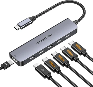 LENTION 6-in-1 USB C Hub with a 4K @60HZ HDMI Port, 4 USB-C Ports (USB 3.2 Gen 2, 10 Gbps), PD 100W Charging and for iPhone15 Series, New MacBook Pro, Mac Air, More (CE33, Space Gray) LENTION 6-in-1 USB C Hub with a 4K @60HZ HDMI Port, 4 USB-C Ports (USB 3.2 Gen 2, 10 Gbps), PD 100W Charging and for iPhone15 Series, New MacBook Pro, Mac Air, More (CE33, Space Gray)