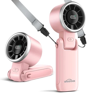 WHATOOK Portable Handheld Fan: Personal Fans with Air Turbo Tech, 5 Speeds Led Display, USB Rechargeable Battery Powered, 12 Hours Max, Mini Fan for Makeup, Concerts, Beaches, Travel (Pink) WHATOOK Portable Handheld Fan: Personal Fans with Air Turbo Tech, 5 Speeds Led Display, USB Rechargeable Battery Powered, 12 Hours Max, Mini Fan for Makeup, Concerts, Beaches, Travel (Pink)