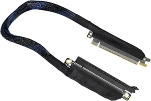 PCIe5.0 X16 Left Entry GPU Extension Cable with 180 Degree Rotation Braide Sleeving and Low Signals Attenuation PCIe5.0 X16 Left Entry GPU Extension Cable with 180 Degree Rotation Braide Sleeving and Low Signals Attenuation