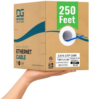 DG Cat6 Riser (CMR), 250ft, Unshielded, 24AWG, with Spline (+), Solid Bare Copper, 600MHz, ETL Listed, Indoor/Home/Commercial Use, Bulk Ethernet Cable, Blue DG Cat6 Riser (CMR), 250ft, Unshielded, 24AWG, with Spline (+), Solid Bare Copper, 600MHz, ETL Listed, Indoor/Home/Commercial Use, Bulk Ethernet Cable, Blue